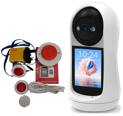 Everything in the Body Guard kit: camera unit, SOS buttons, pendant, SD card and cables
